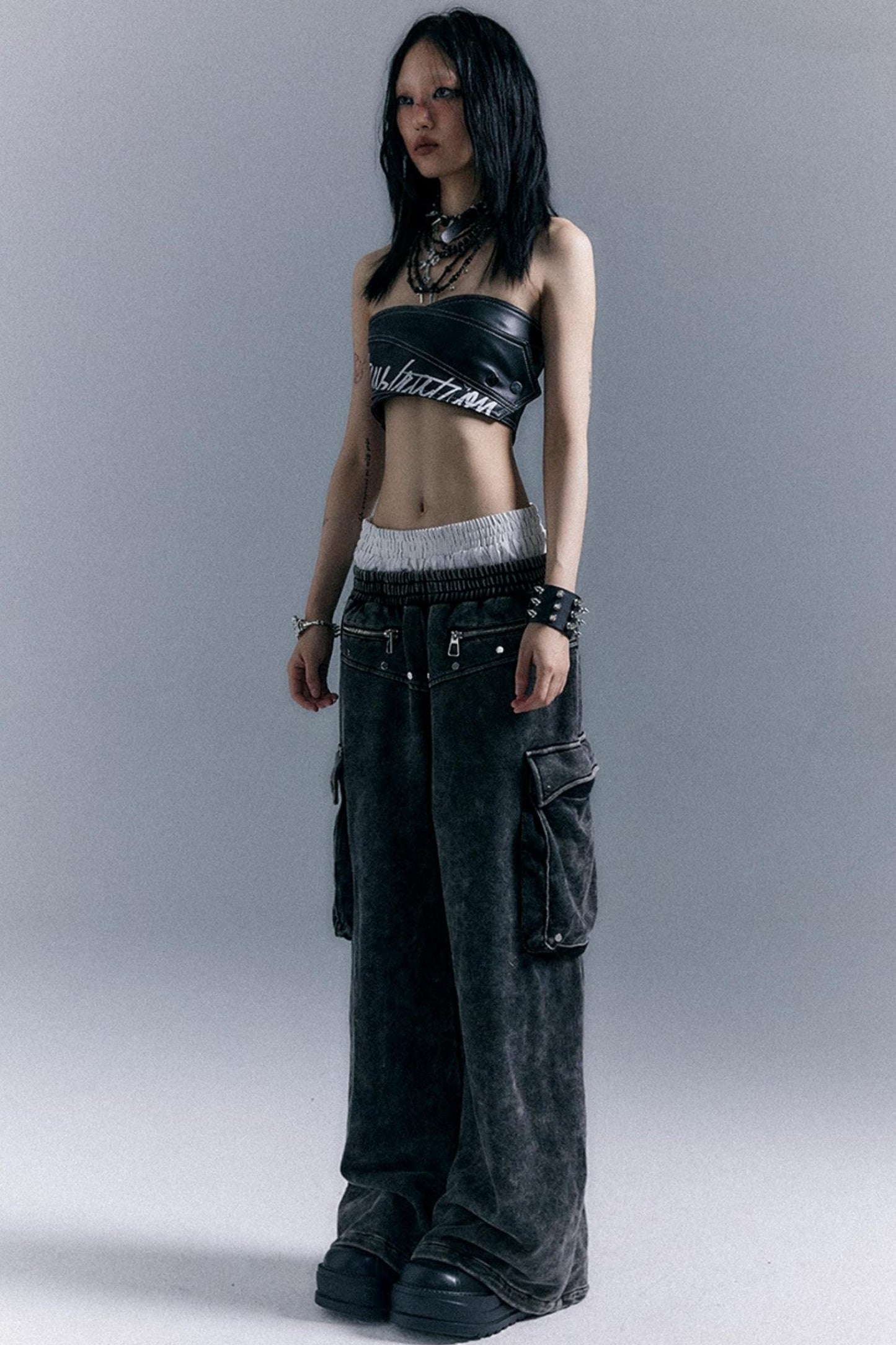 Double Waistband Wide-Leg Trousers