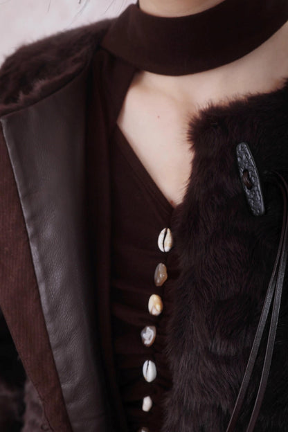 Caramel Coffee Shell Buckle Streamer Top