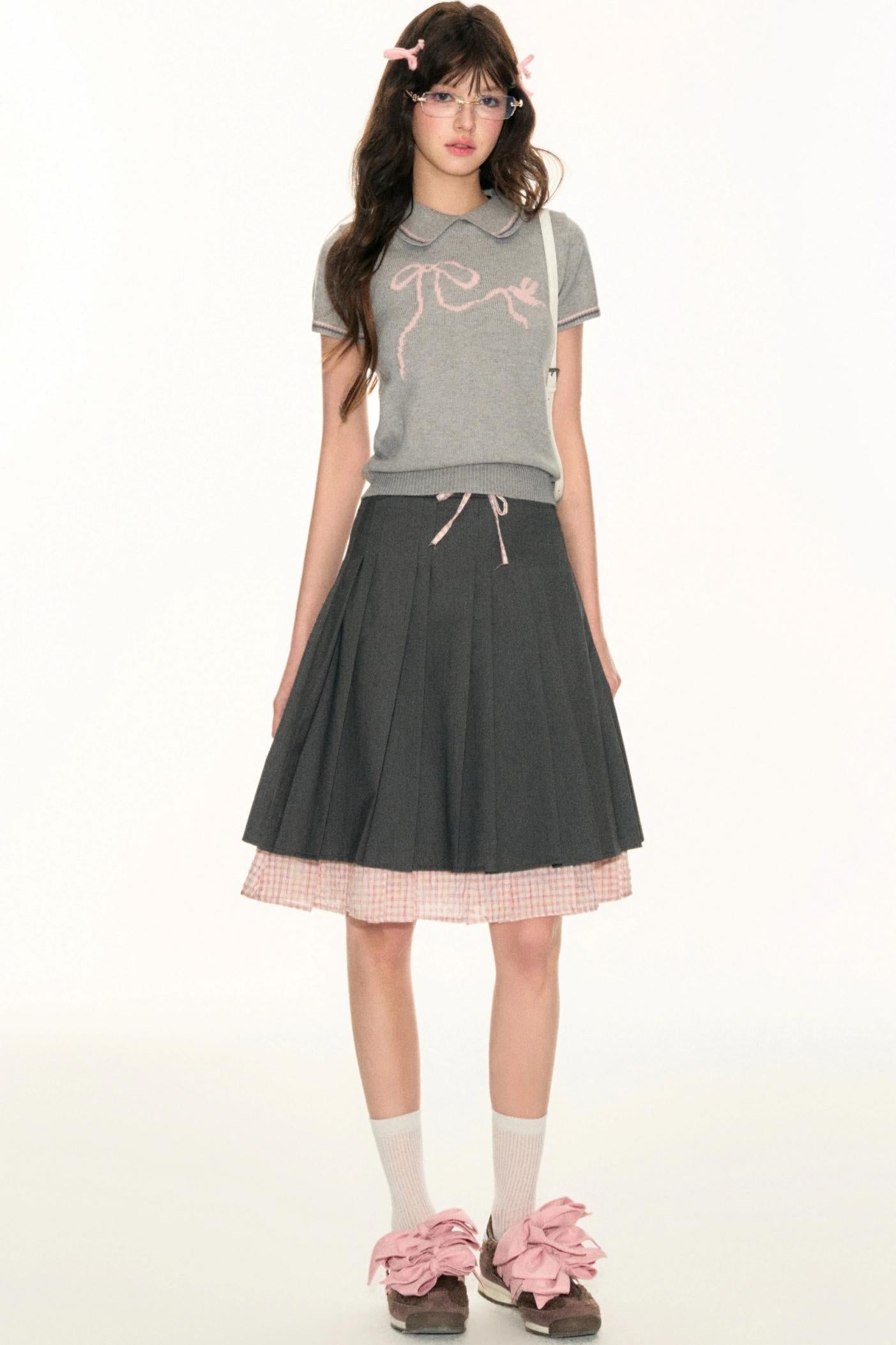 Bow Logo Lapel Knit Sweater