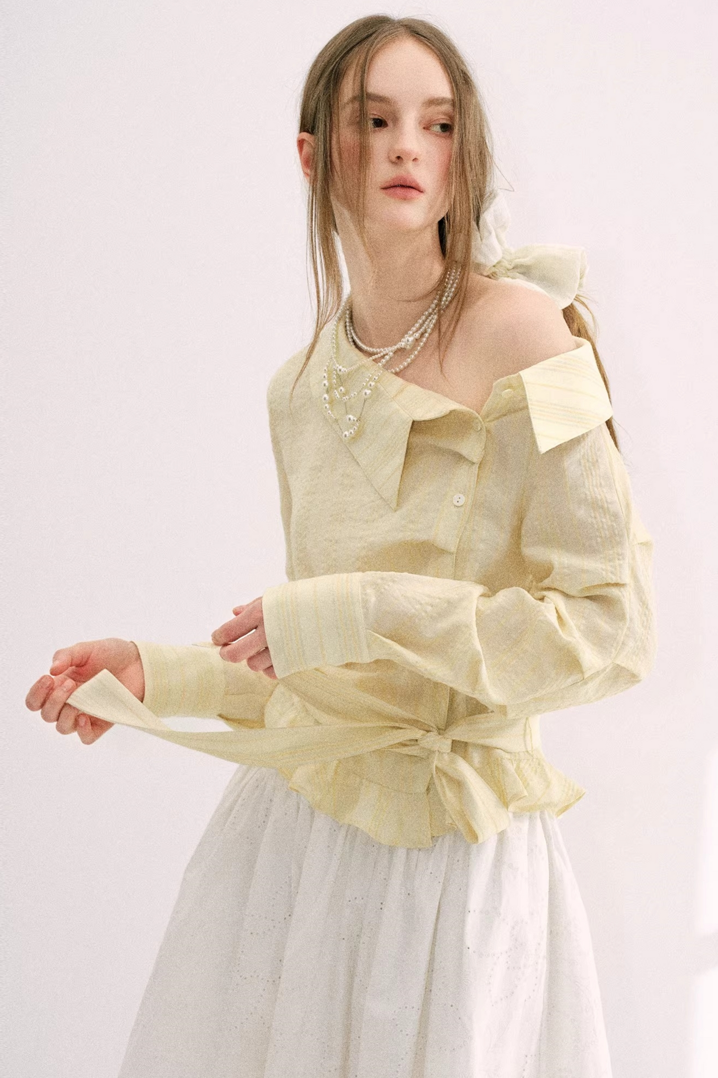 Creamy Yellow Striped Ruffled Top