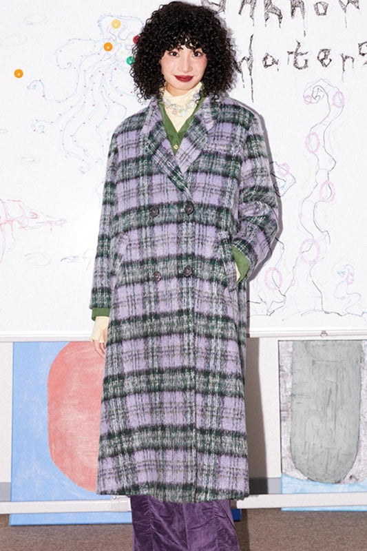 Elegant Wool Plaid Long Coat