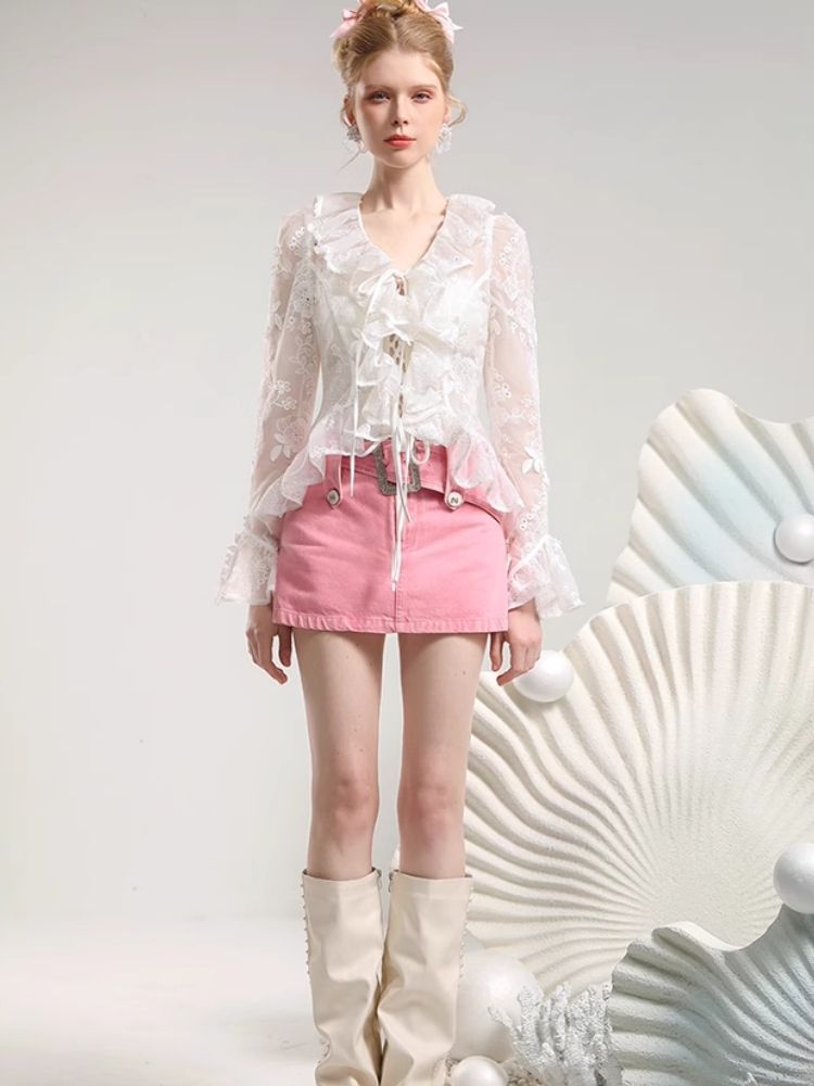 Embroidery Organza Tie Romantic Cardigan