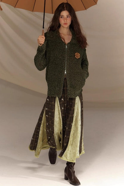 Embroidery Irregular Splicing Velvet Skirt