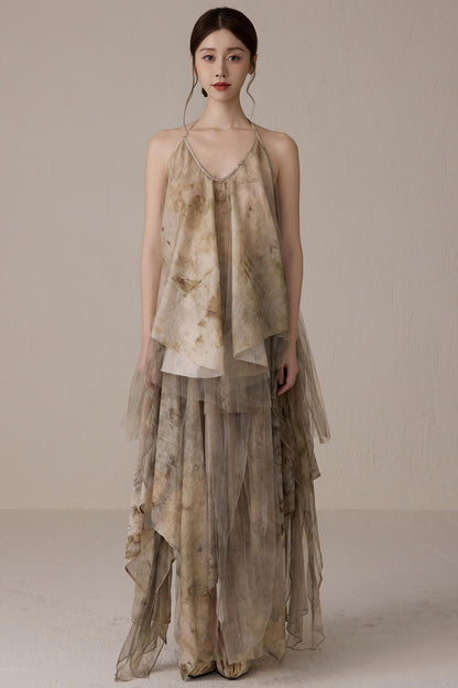 Floral Mesh Tie Neck Camisole