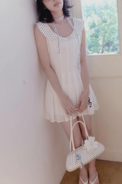 White Polka Dot Embroidered Babydoll Dress
