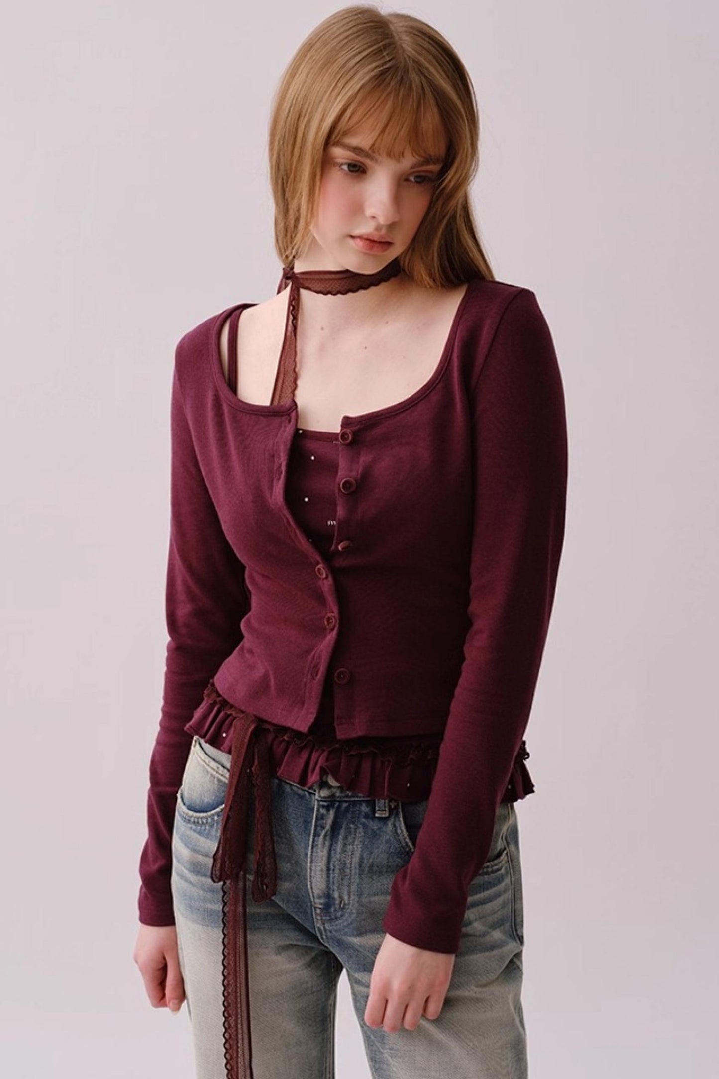 Retro Polka Dot Lace Cardigan Set