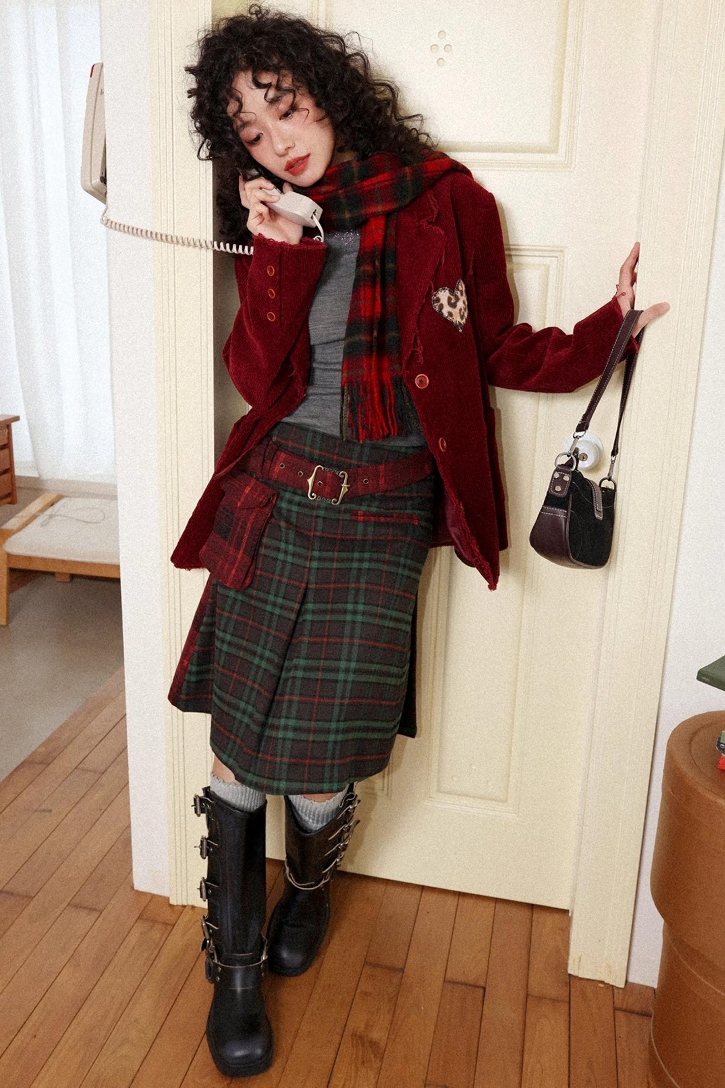 Retro Casual Pleated Plaid Skirt