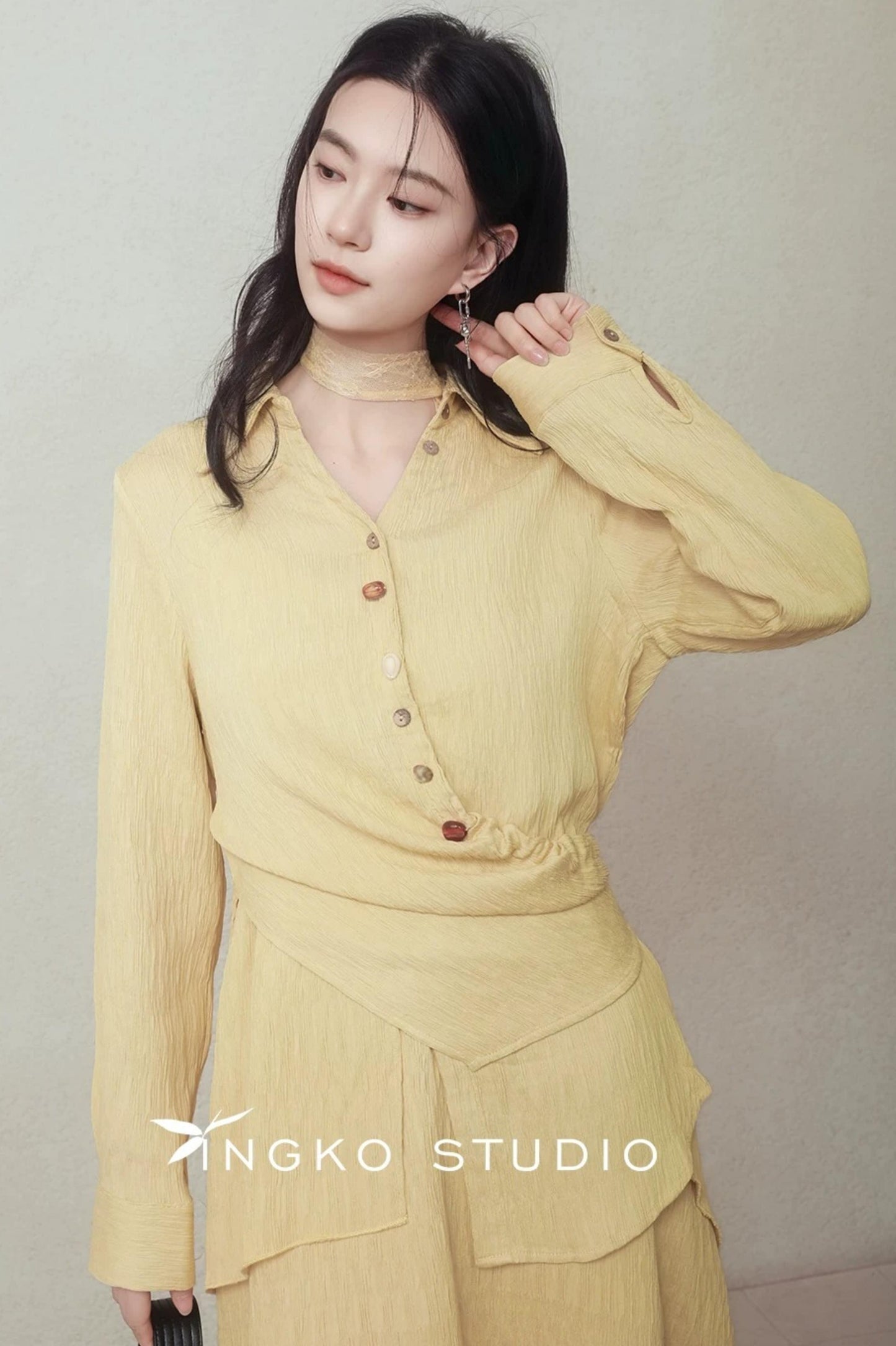 Pale Yellow Stone Button Shirt