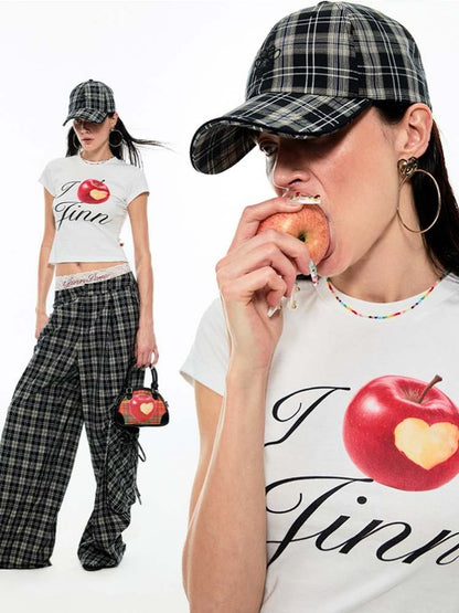 Gradient Plaid Pattern Wide Leg Cargo Pants