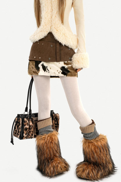 Retro Cow Print Leather Skirt