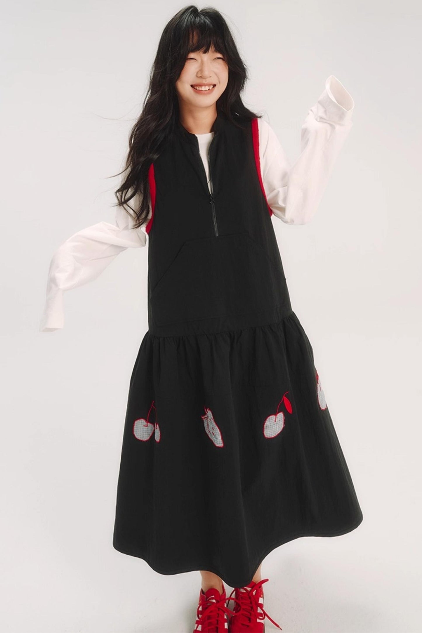 Contrast Patch Embroidery Sleeveless Dress