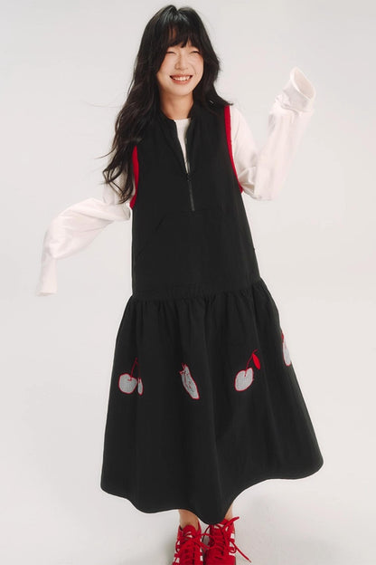 Contrast Patch Embroidery Sleeveless Dress