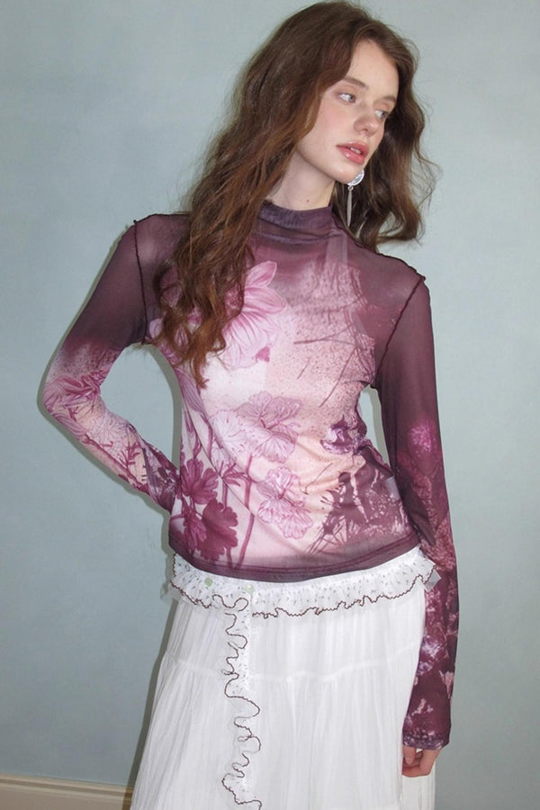 Neoclassical Vintage Turtleneck Mesh T-shirt