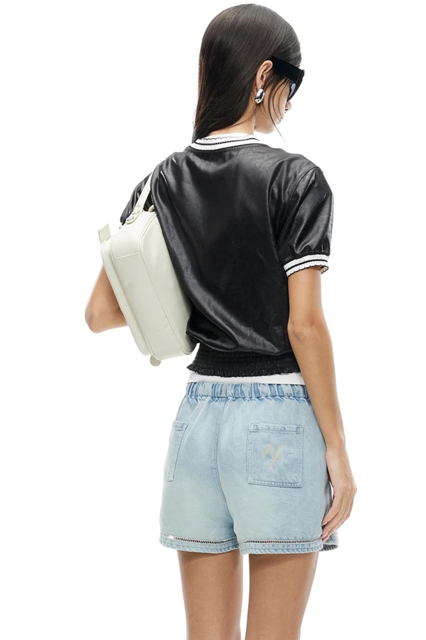 Textured Satin Embroidered Tee