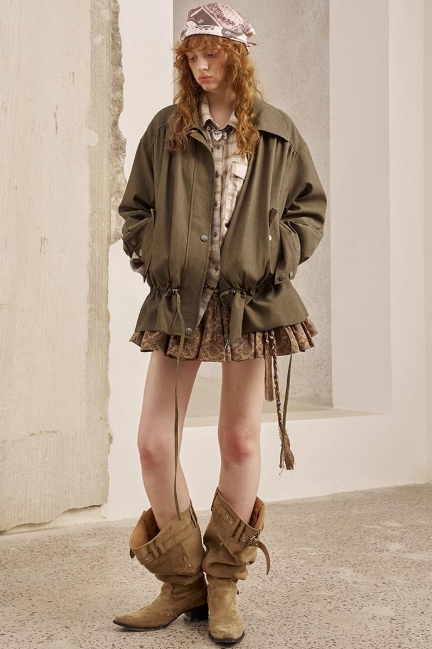 Drawstring Pleats Waist Jacket