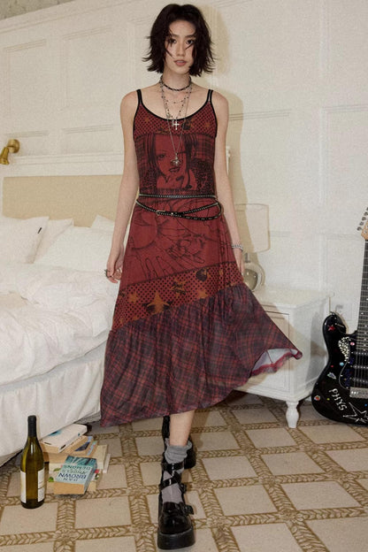 Red Printed Strap Dress