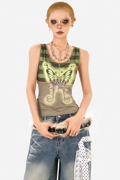 Retro Camouflage Butterfly Tank Top