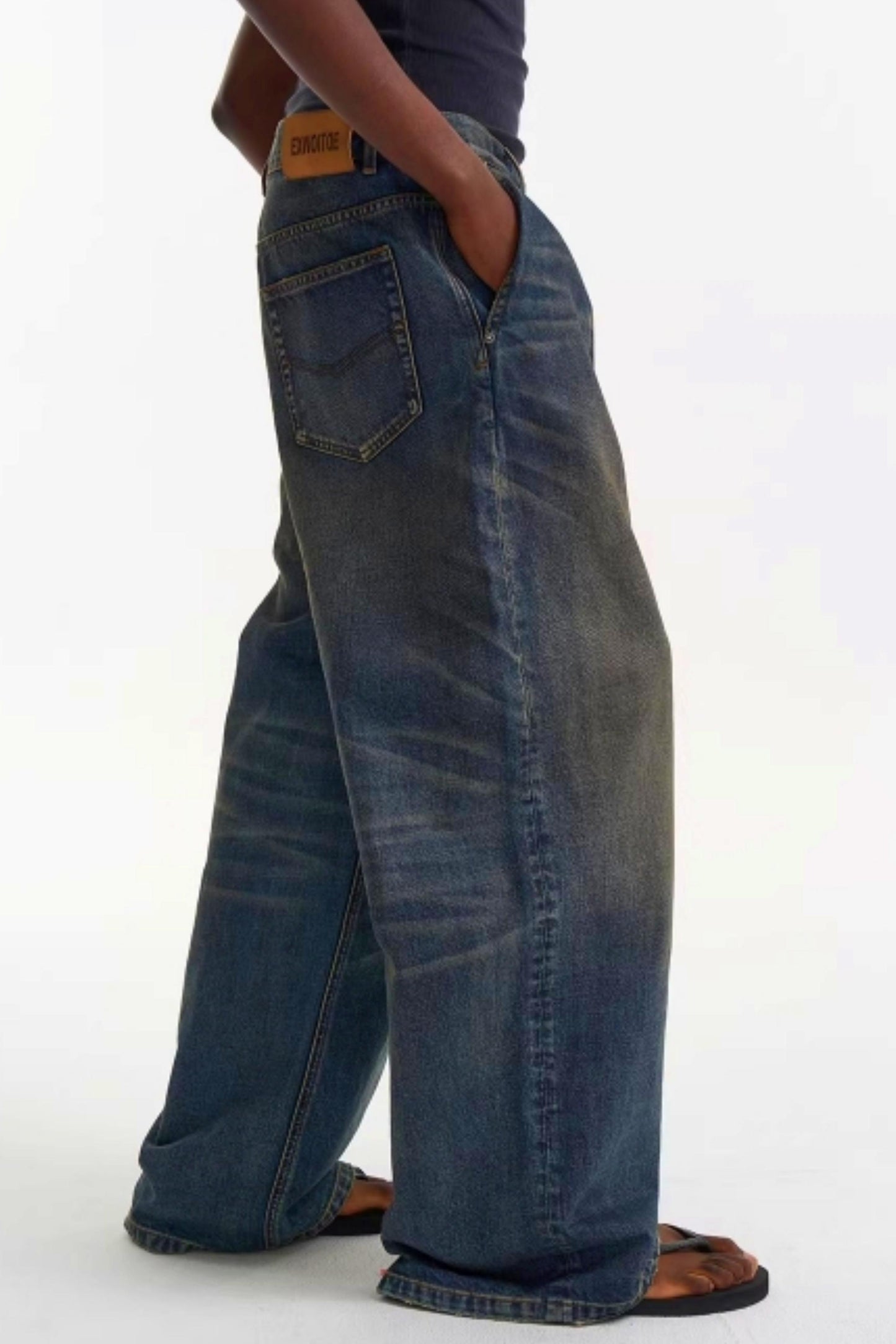 Pleated Washed Denim Pants