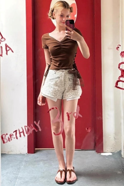 Elegant V-Neck Pleated T-Shirt