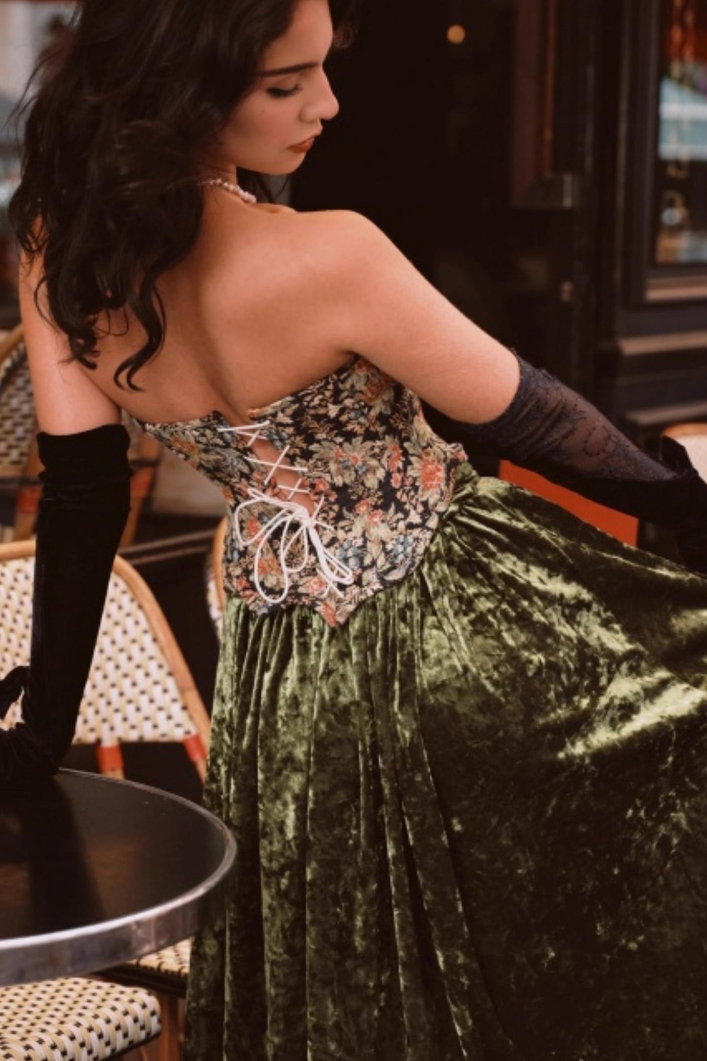 Emerald Velvet Lace Skirt Set-Up