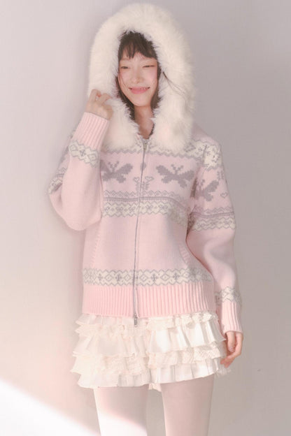 Pink Butterfly Hooded Cardigan