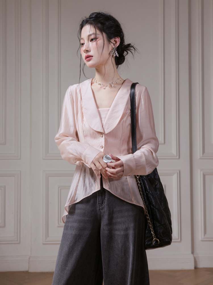 Big Collar Sheer Shirt & Camisole