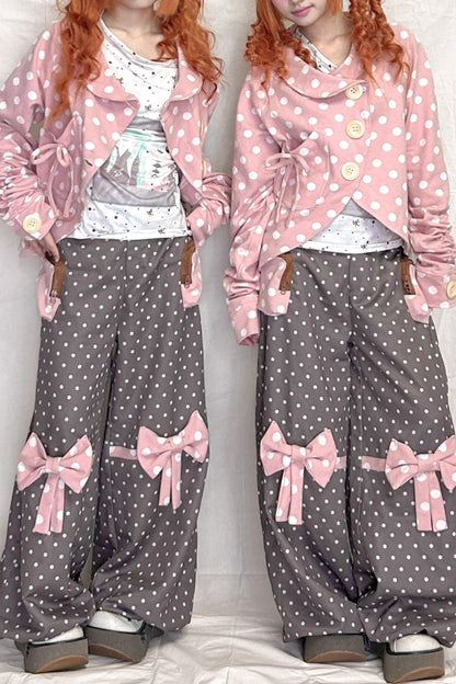 Childlike Wooden Polka Dot Pleated Long Sleeve Jacket