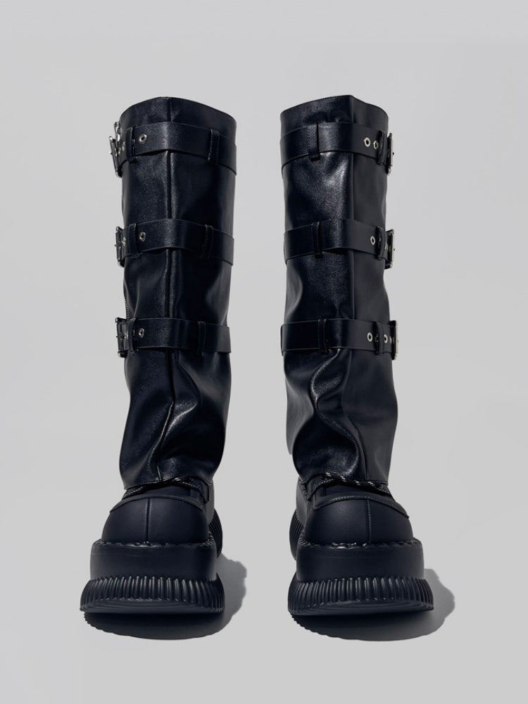 Punk Style Triple Belt Volume Platform Boots