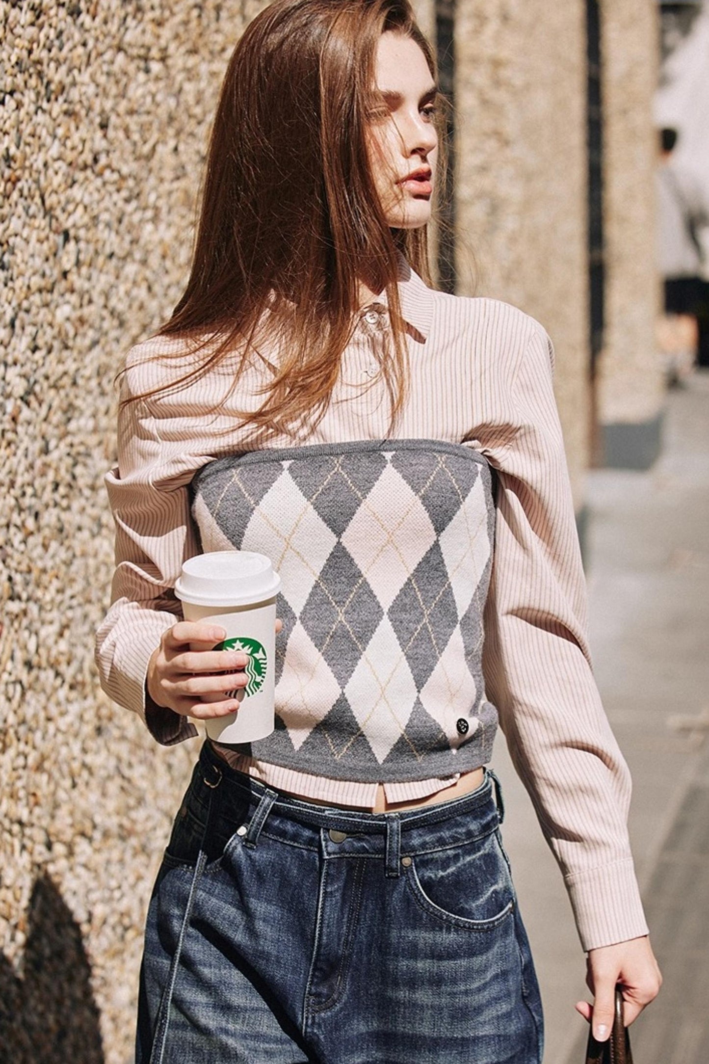 Striped Asymmetrical Slanted Placket Shirt Set-Up