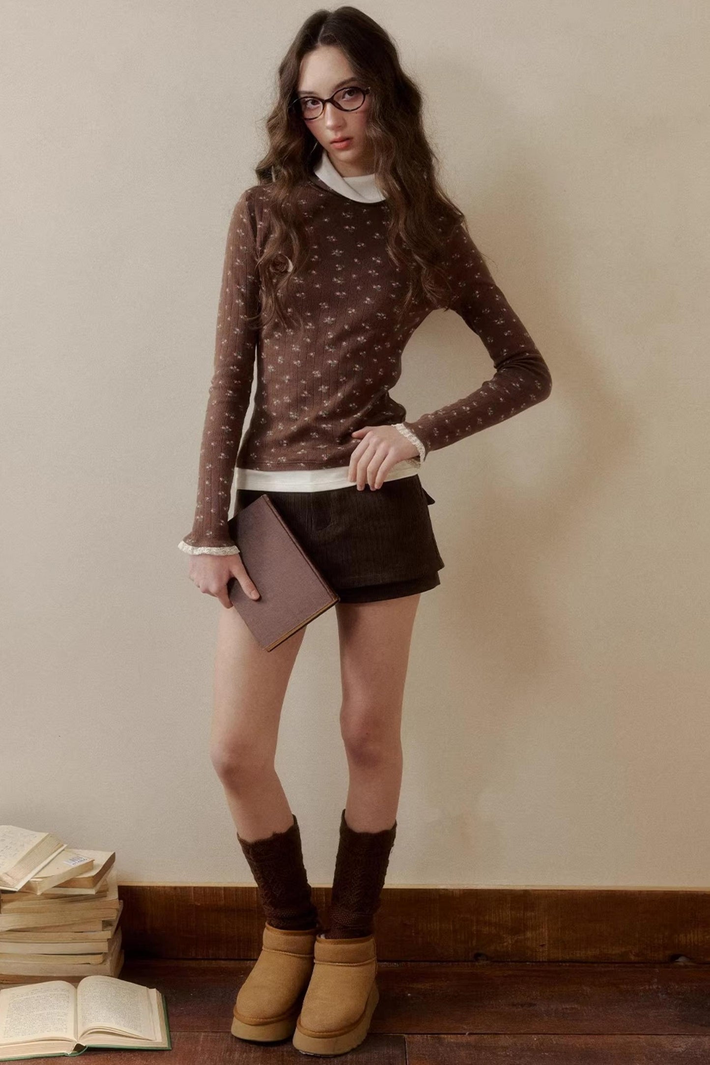 Floral Knit Long-Sleeve Top
