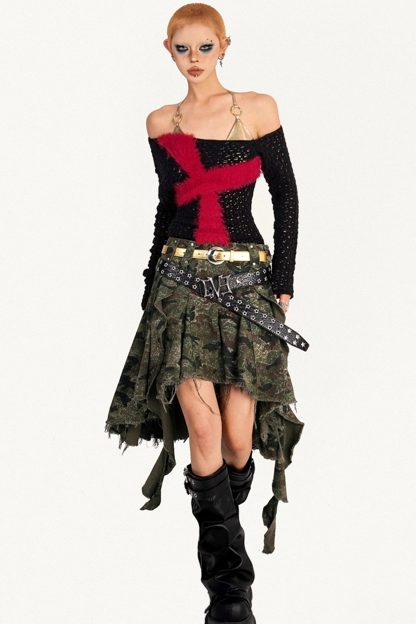 Milky Red Punk Knitted Sweater Top