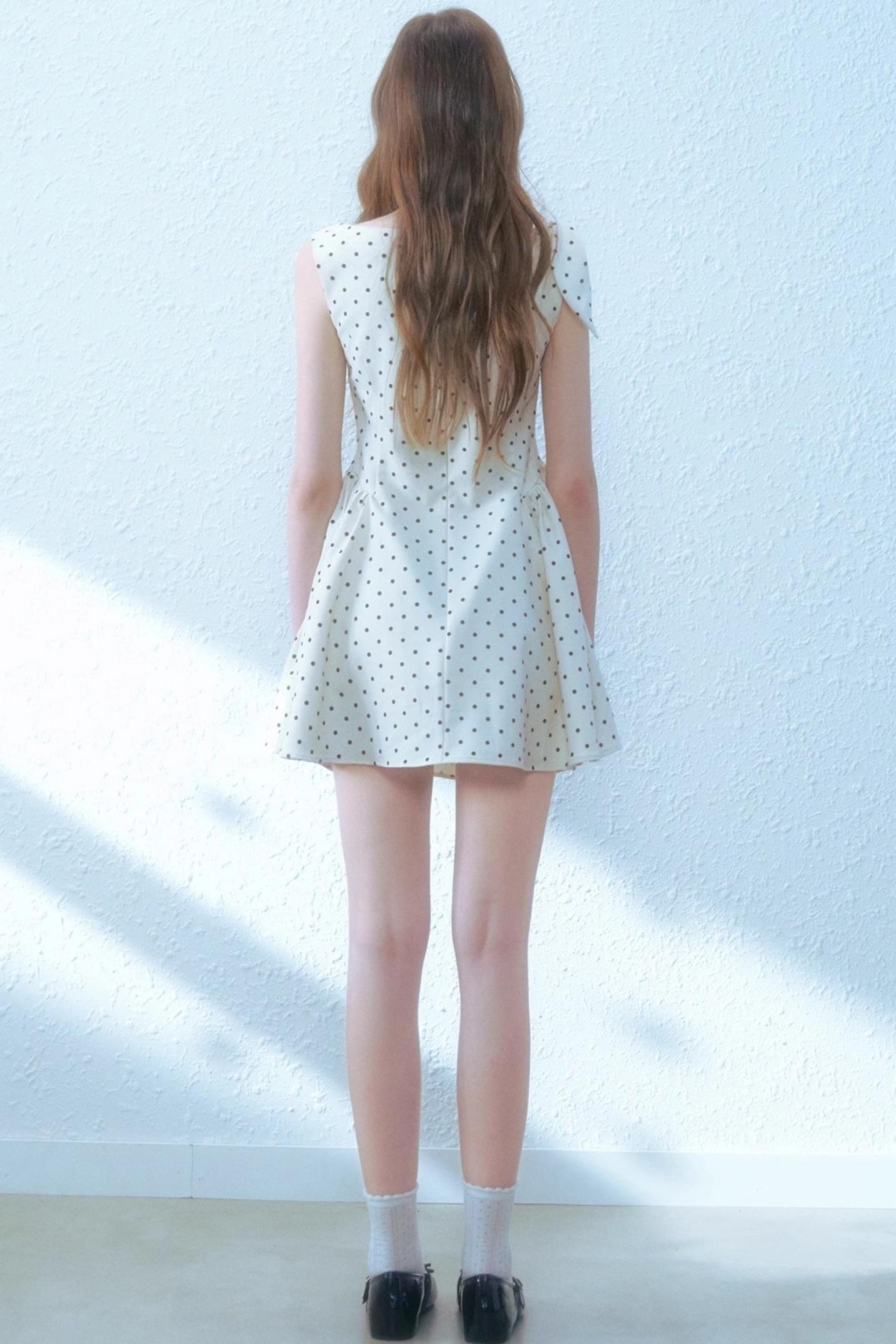 Beige Polka Dot Swing Dress