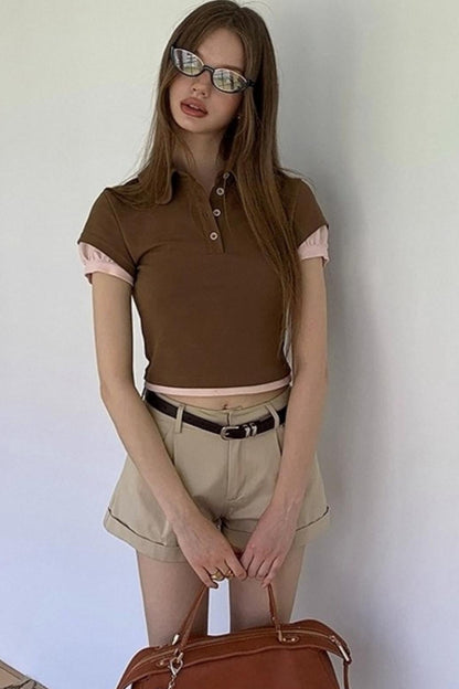 Contrast Fake Two-Piece Crew Neck T-shirt