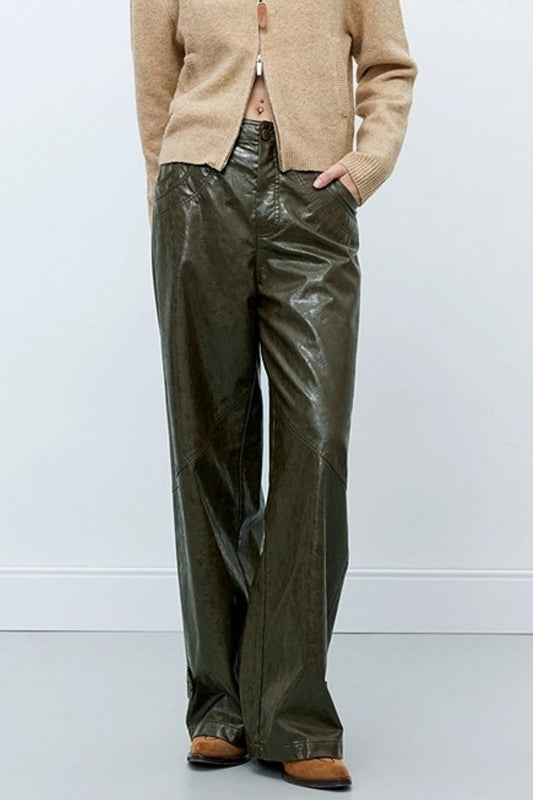 Slim Straight Leather Pants