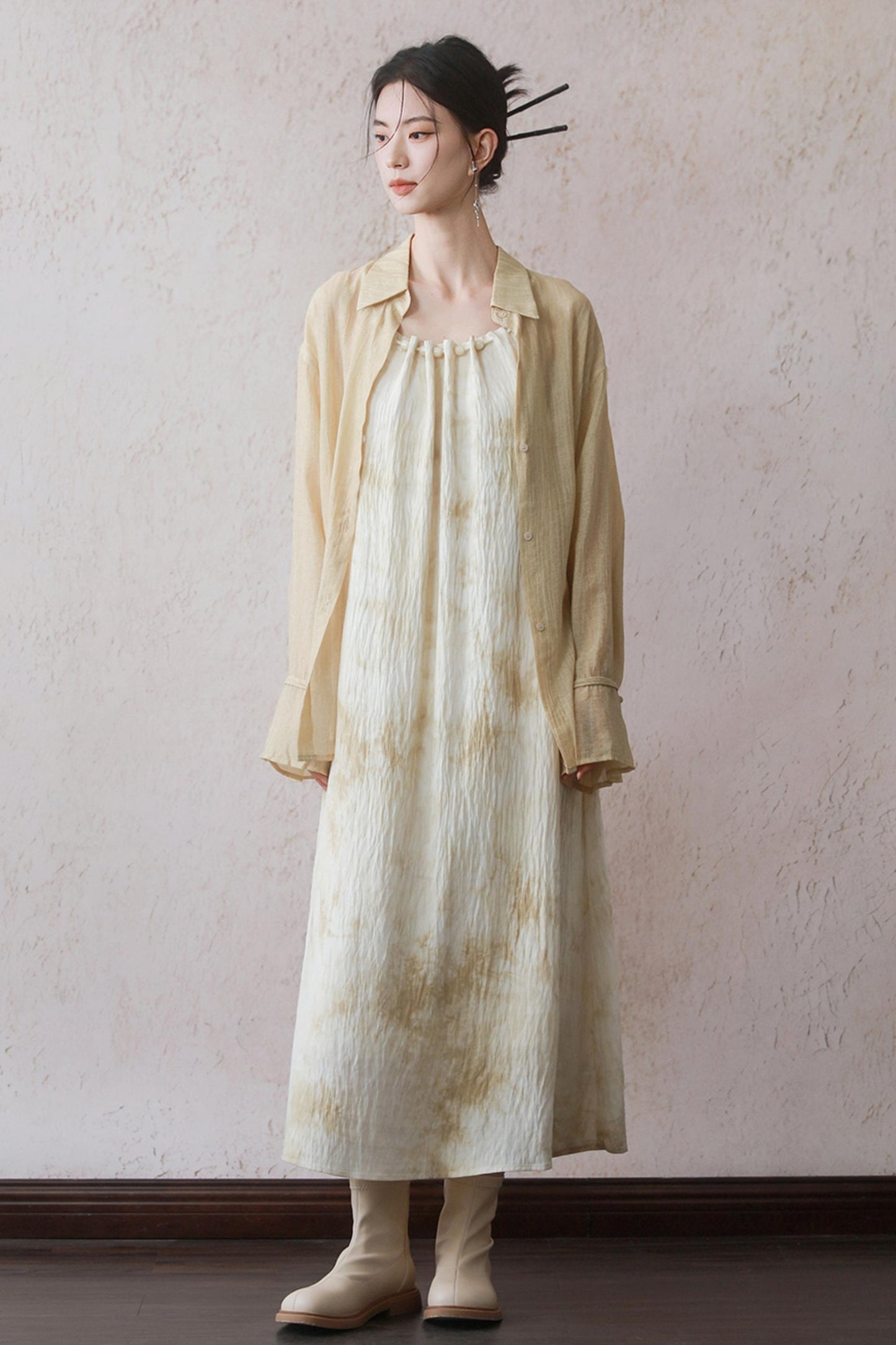 Beige Beaded Camisole Dress