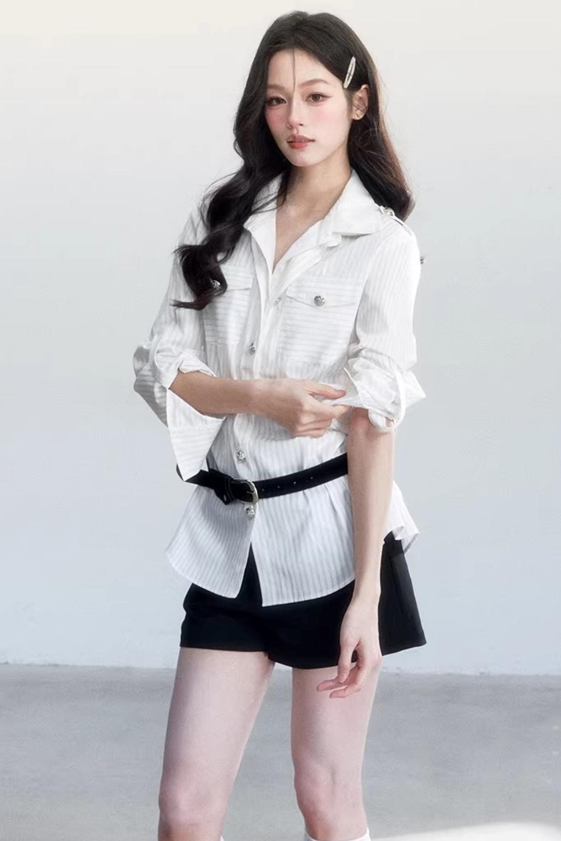 Striped Intellectual Elegance Shirt Two-Piece Set-Up