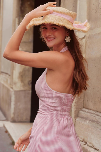 Halterneck Plaid Short Dress Set-Up