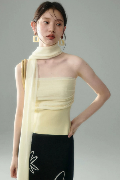 Misty Light Pleated Tulle Blouse Set