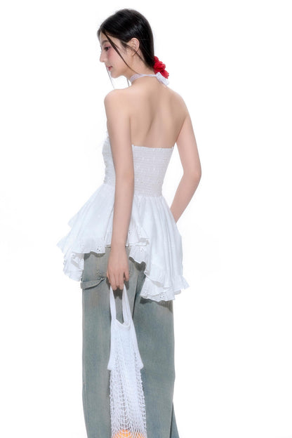 Hollow Lace Halter Top Jeans Set-Up