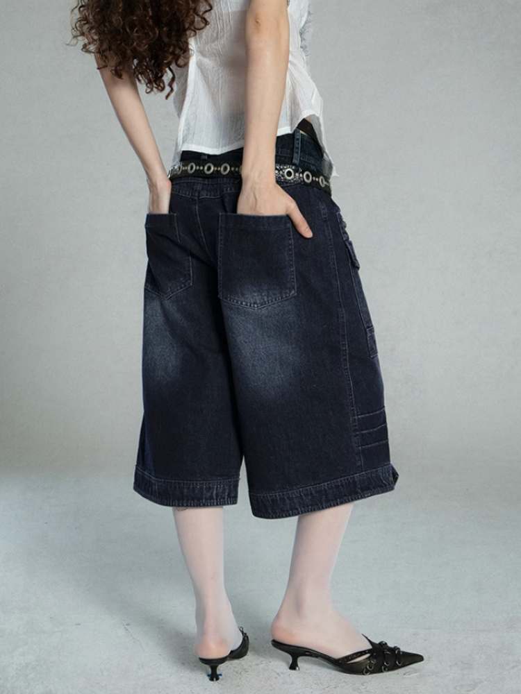 Damage Processing Big Pocket Cropped Denim Pants