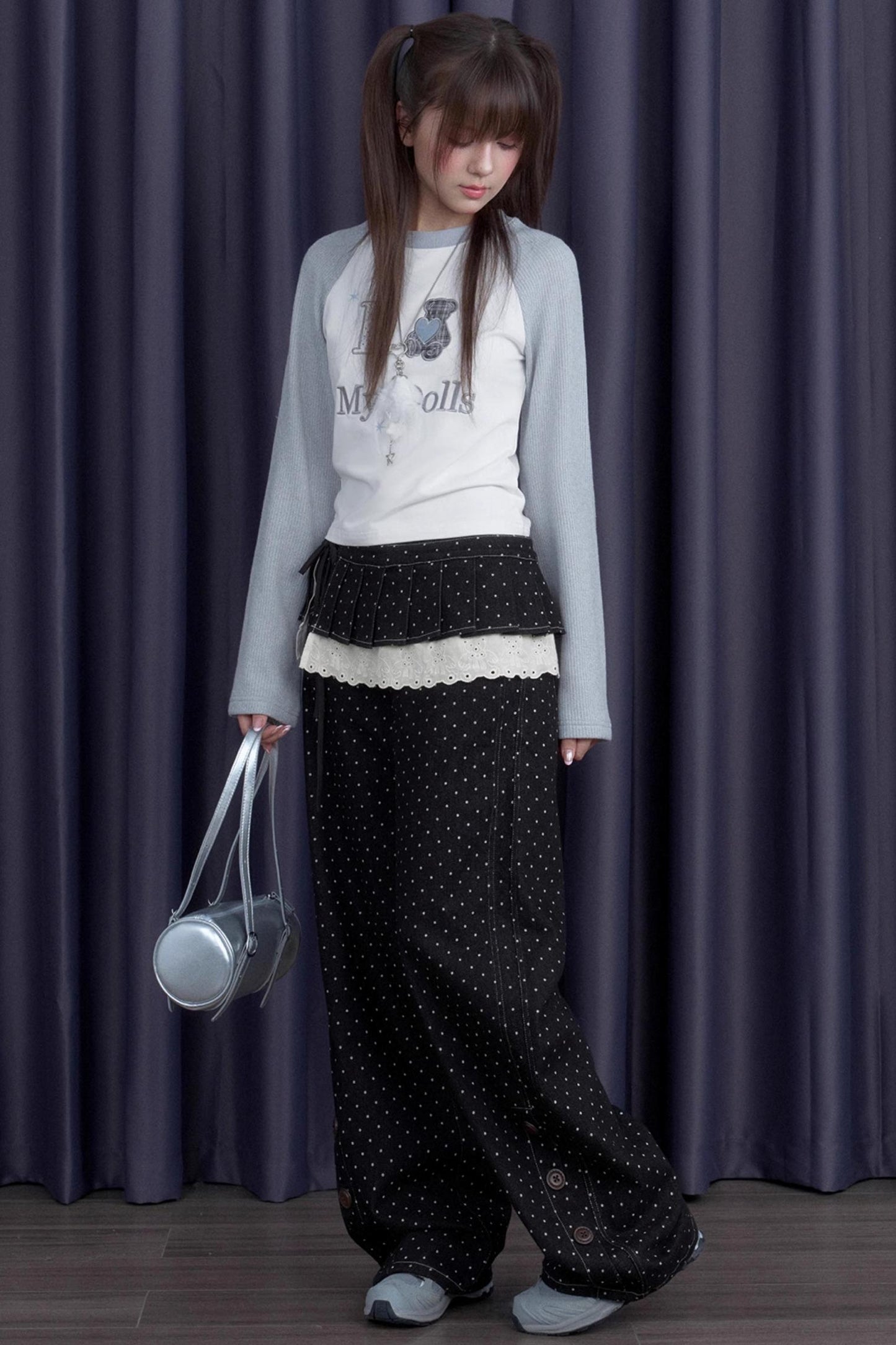 Detachable Skirt Polka Dot Jeans