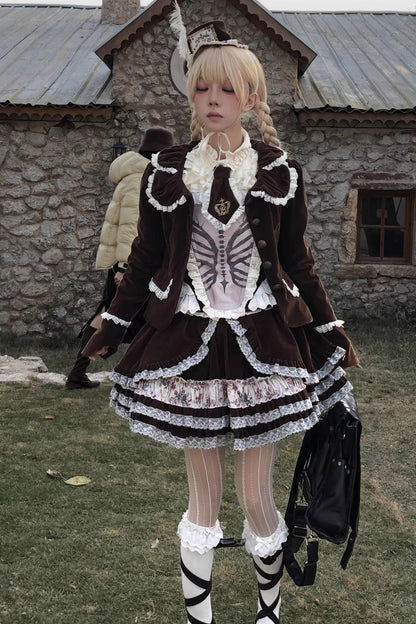 Brown Velvet Bowler Hat Tie Set-Up