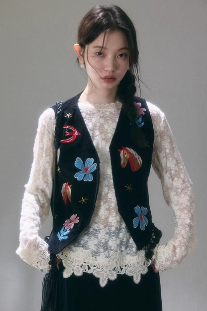 Starry Night Embroidered Vest Set-Up