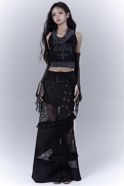 Gothic Elegance Sheer Lace Bustle Skirt
