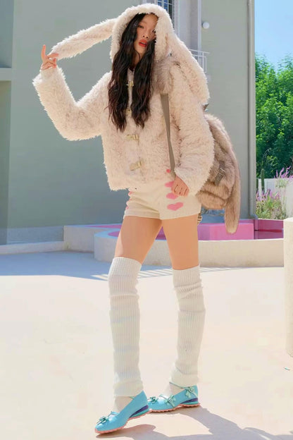 Studded Bow Faux Fur Coat