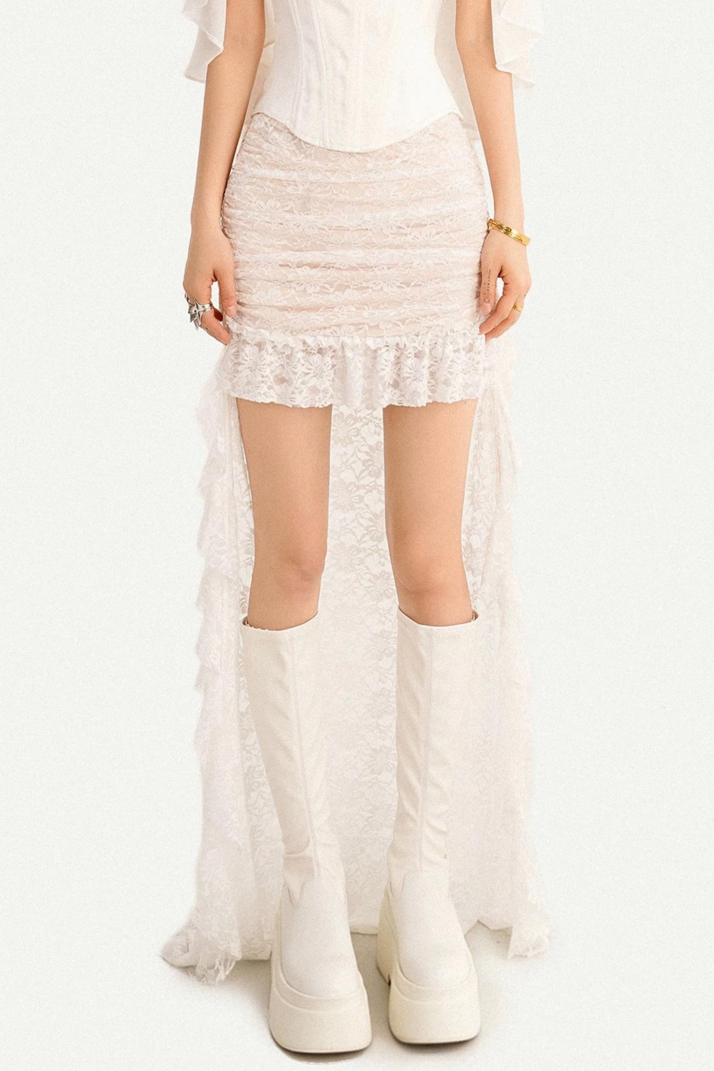 Irregular Lace Ribbon Skirt