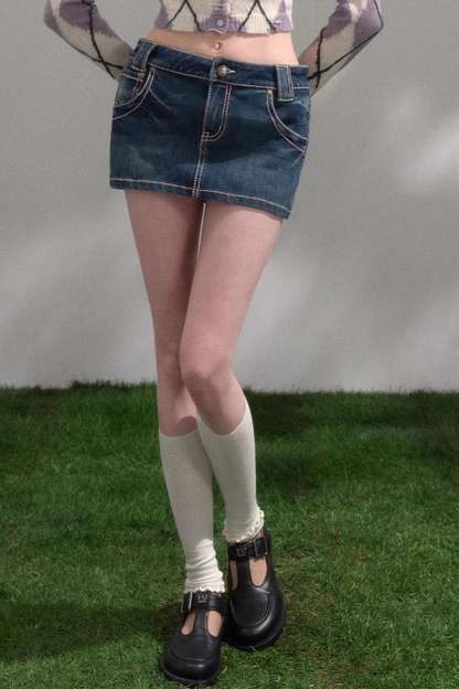 Retro Jeansrock mit Waschung
