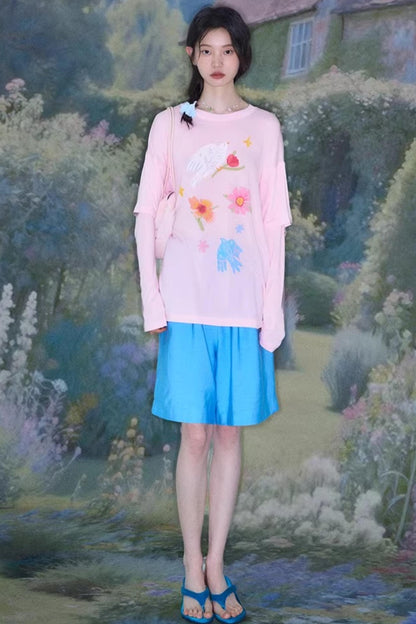 Bird and Floral Tencel Blouse