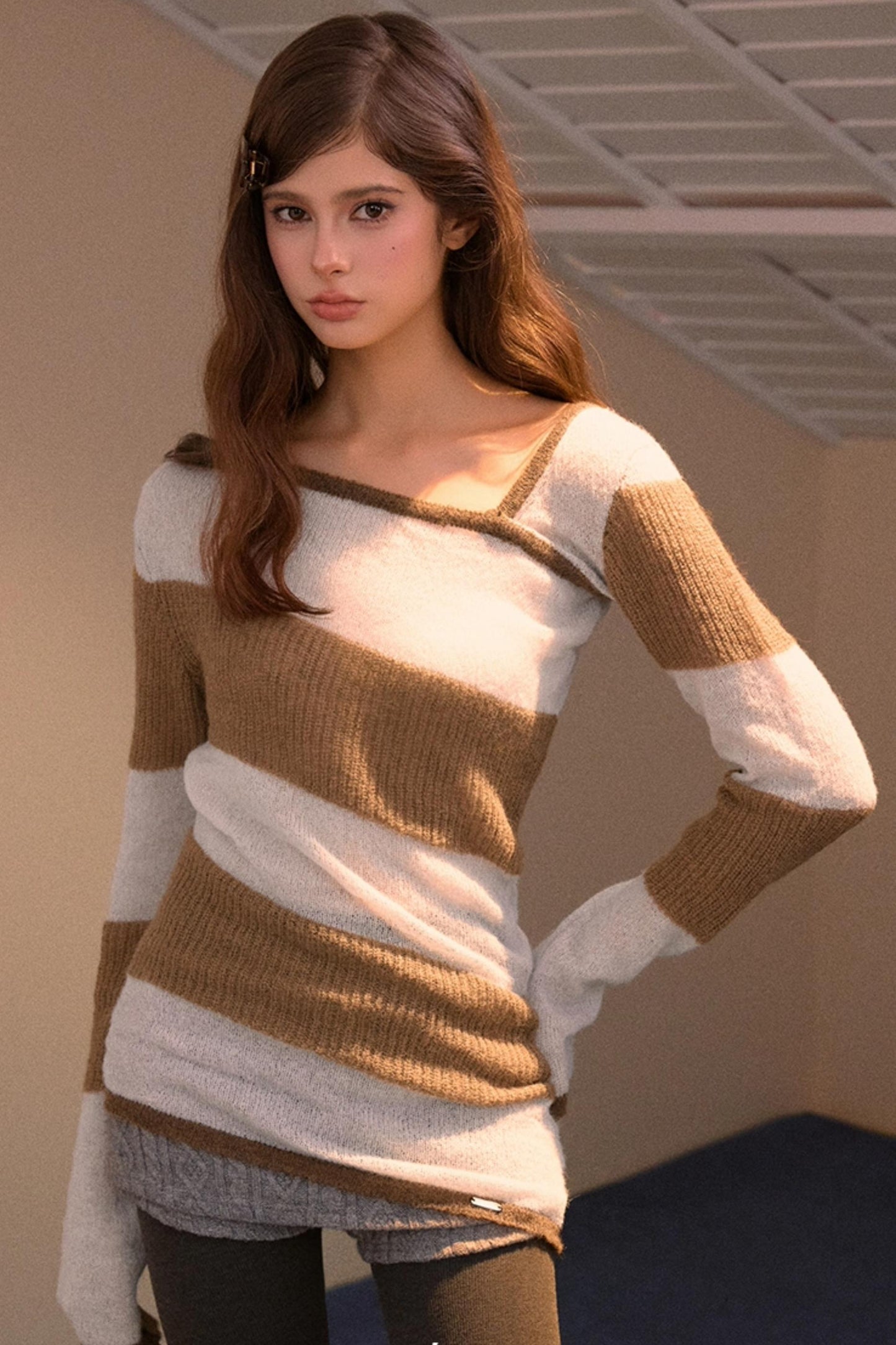 Color-Block Asymmetrical Knit Sweater
