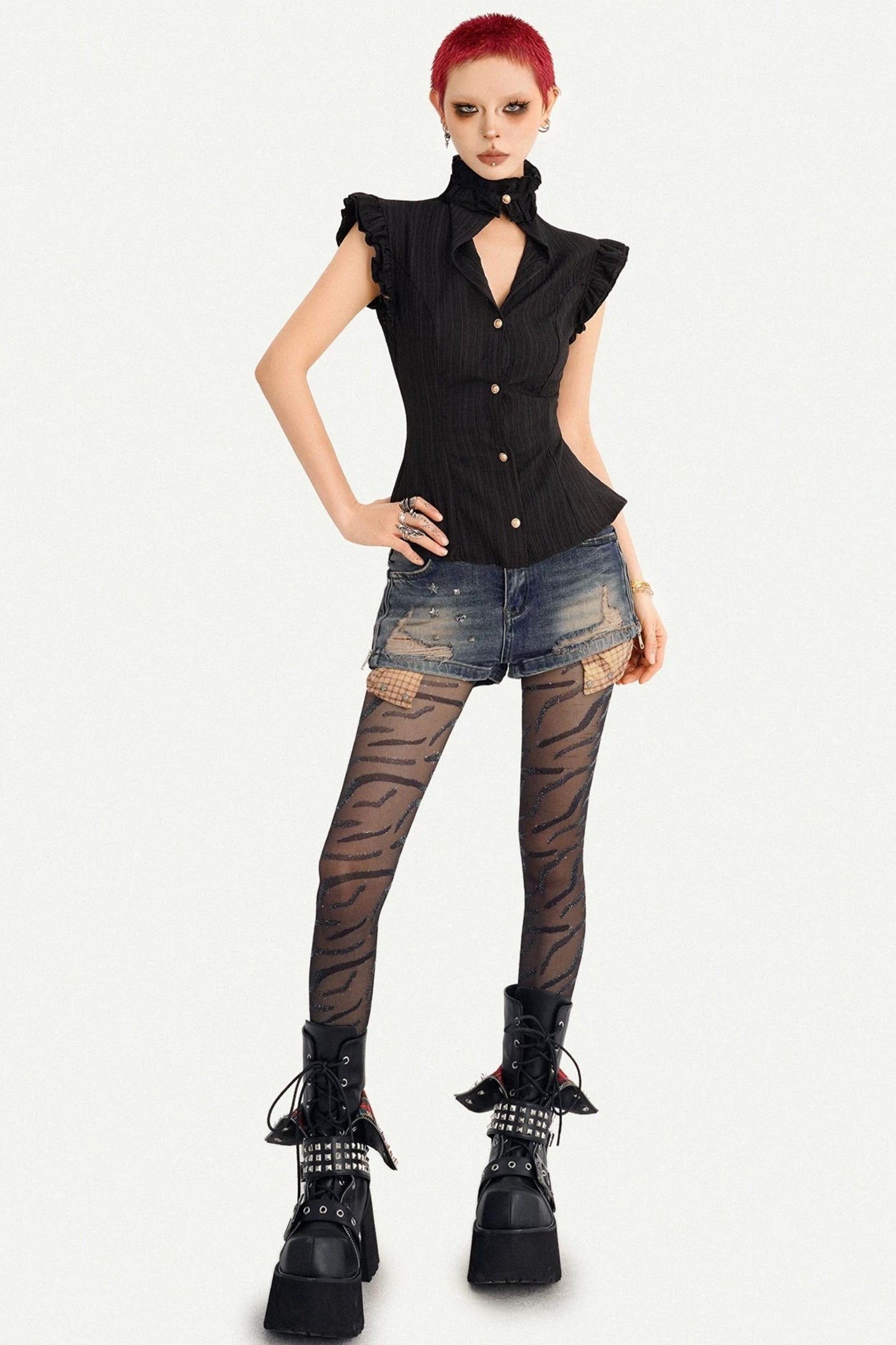 Gothic Black Ruffled Blouse